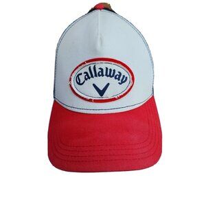 Callaway Golf White Red Blue Golf Hat Snap Back Trucker Cap Cotton Blend *AS IS*